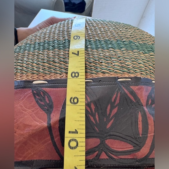 Vintage Boho Woven Tooled Leather Tote Beach Jute Bag Purse - Picture 12 of 12